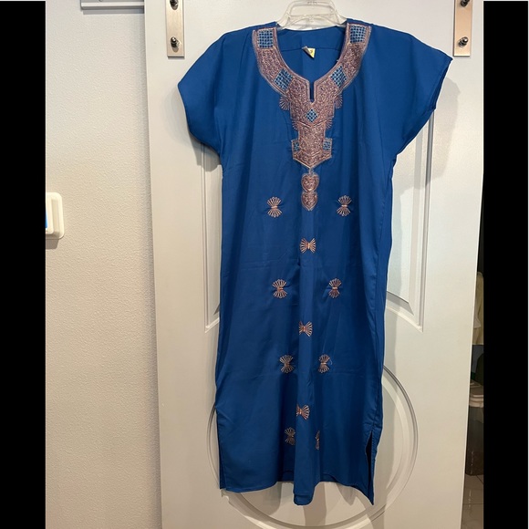 Vintage Dresses & Skirts - Vintage ethnic blue and gold embroidered tunic style dress. GUC!